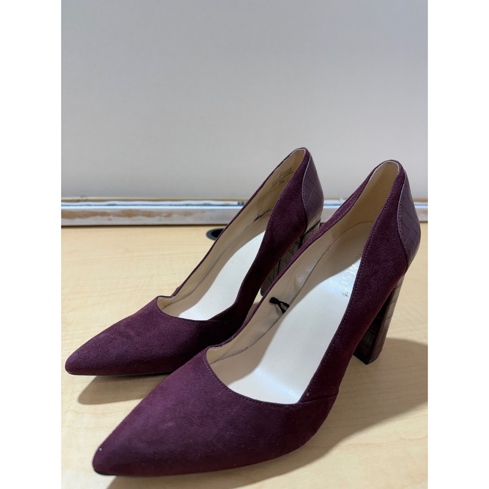 Nine West Womens Burgundy Suede Croc Embossed Block Heel Pointed Toe Pumps 9M